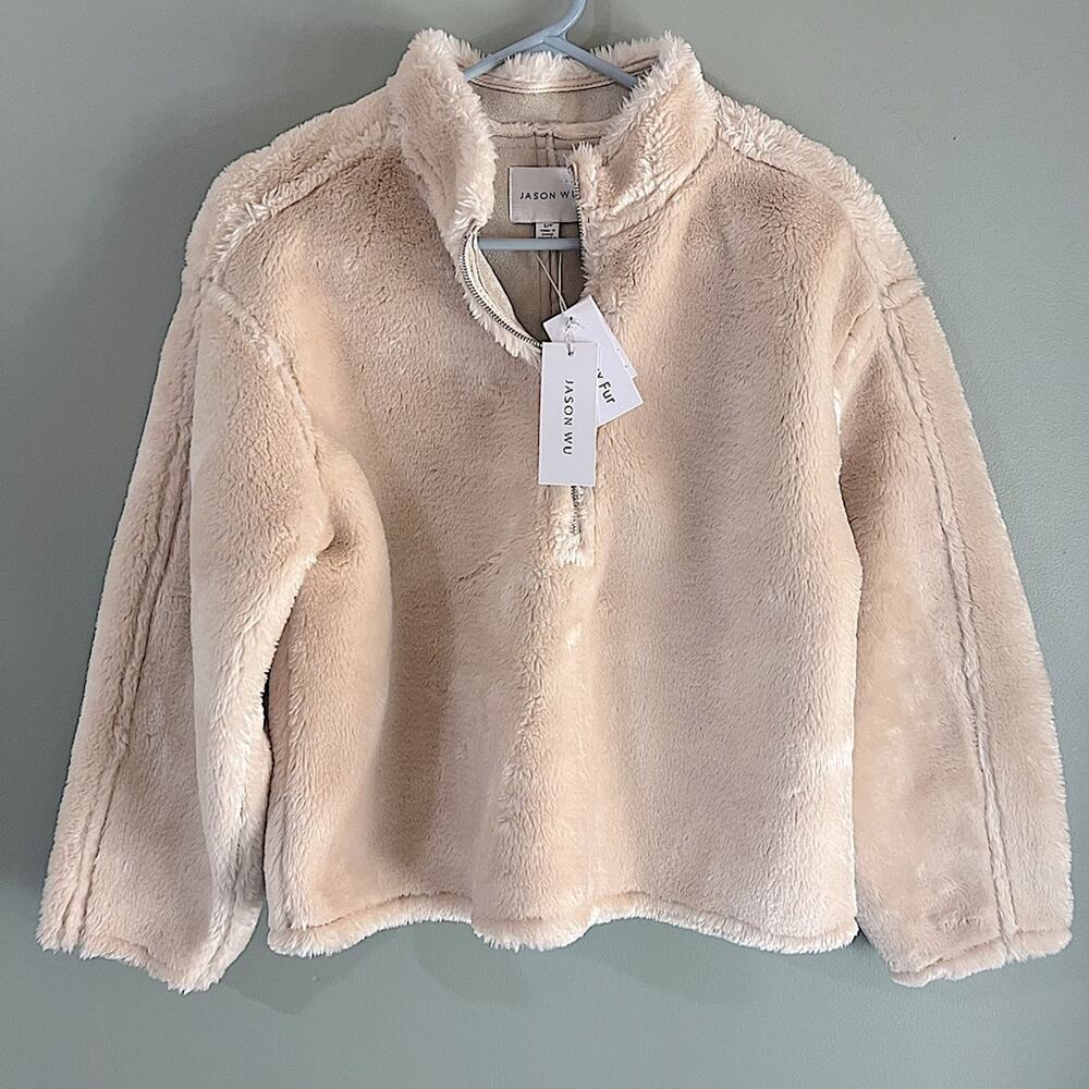 Jason Wu new with tags faux fur quarter zip pullover in light beige size small
